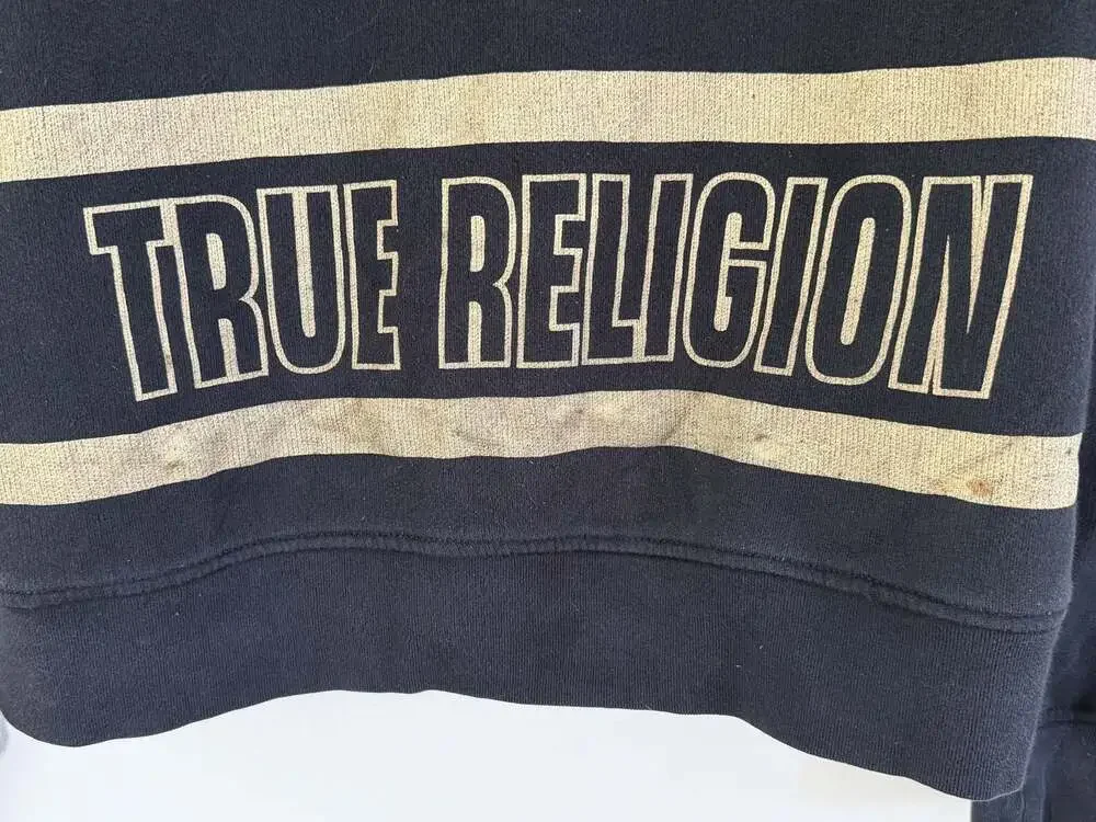 True Religion Men's Black Full-Zip Hoodie with Gold Buddha Logo